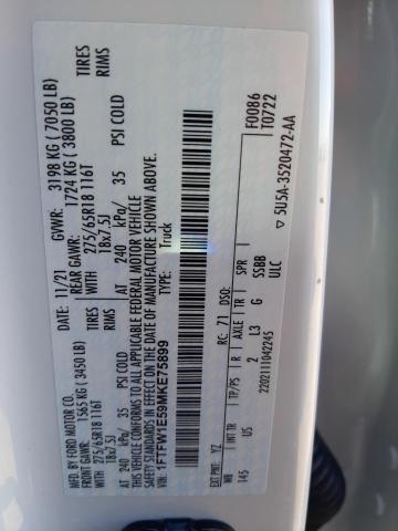 1FTFW1E59MKE75899 Ford F150 Supercrew