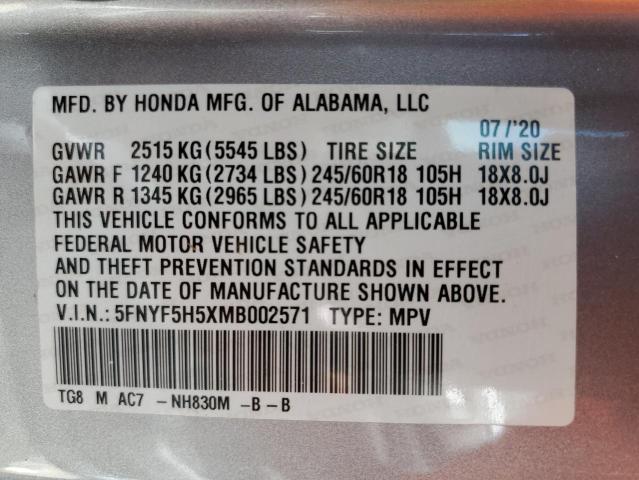 VIN 5FNYF5H5XMB002571 2021 HONDA PILOT no.13