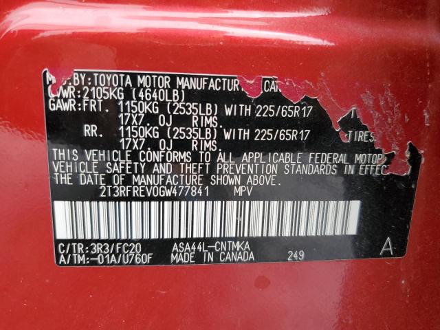 2T3RFREV0GW477841 Toyota Rav4 Xle