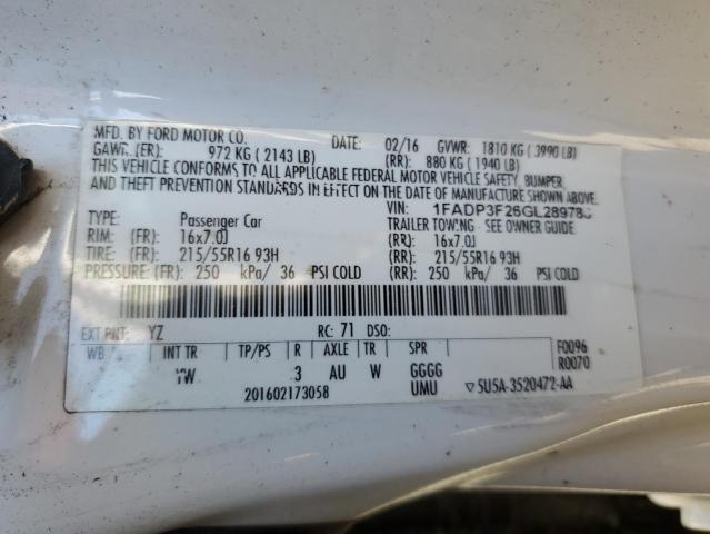 1FADP3F26GL289780 Ford FOCUS SE
