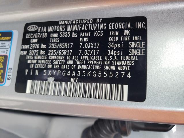 5XYPG4A35KG555274 KIA SORENTO L