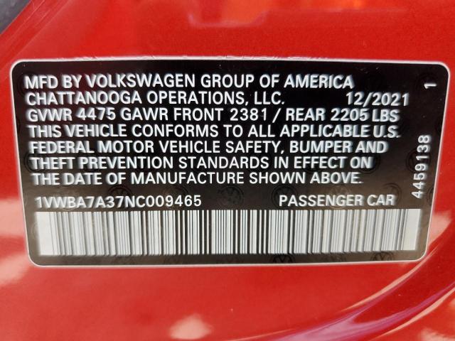 2022 VOLKSWAGEN PASSAT LIM 1VWBA7A37NC009465