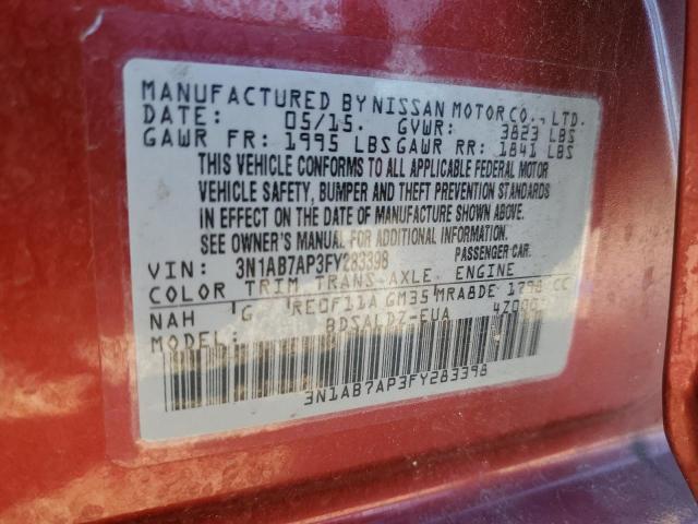 2015 Nissan Sentra S VIN: 3N1AB7AP3FY283398 Lot: 40372684