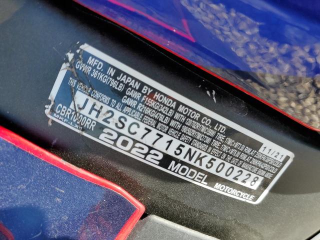 2022 HONDA CBR1000 RR - JH2SC7715NK500228