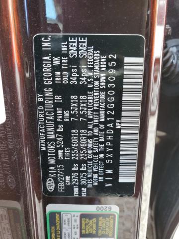 5XYPHDA12GG030952 KIA SORENTO EX