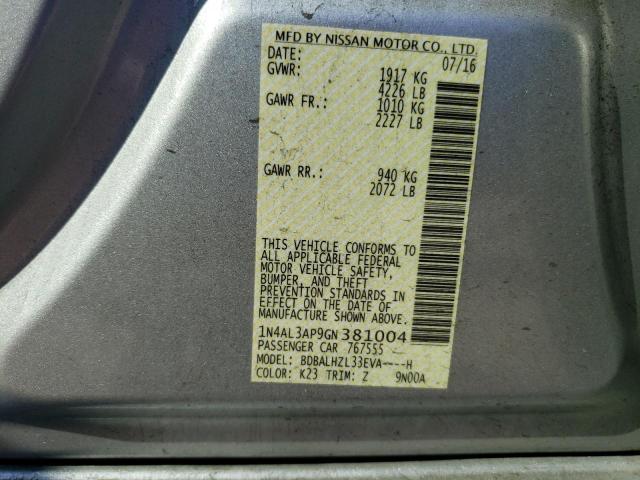 1N4AL3AP9GN381004 Nissan ALTIMA 2.5