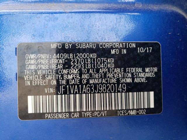 JF1VA1A63J9820149 Subaru WRX