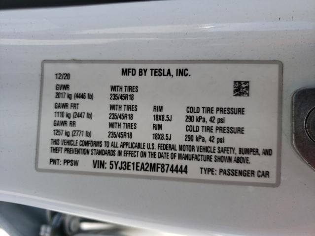 5YJ3E1EA2MF874444 Tesla MODEL 3