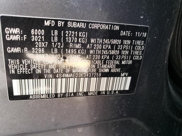 4S4WMAED3K3437259 Subaru Ascent Premium