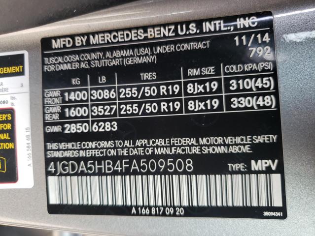 VIN 4JGDA5HB4FA509508 2015 Mercedes-Benz ML-Class, ... no.12