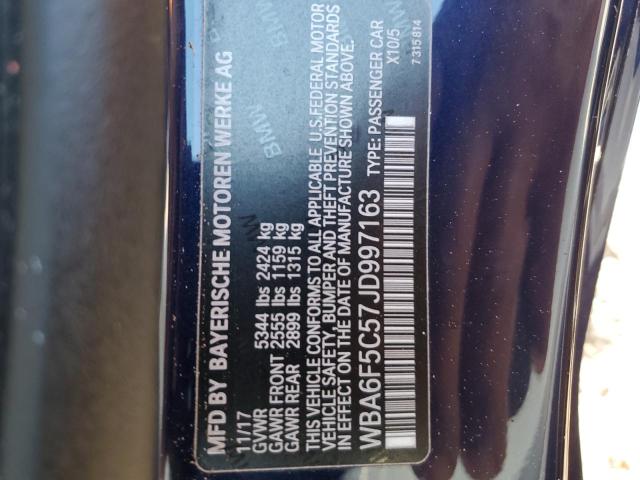 Auction sale of the 2018 BMW 6 SERIES , vin: WBA6F5C57JD997163, lot number: 49911373