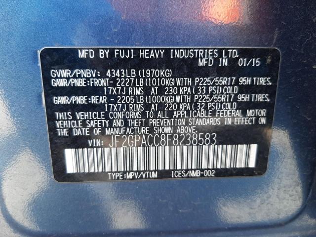 JF2GPACC8F8238583 Subaru Xv Crosstrek 2.0 Premium