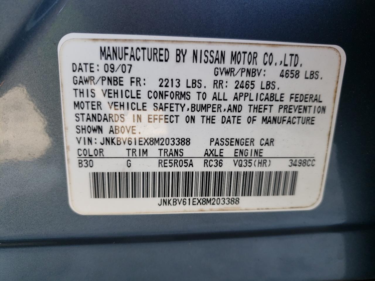 JNKBV61EX8M203388 2008 Infiniti G35