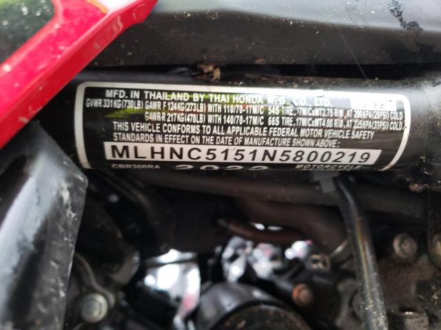 2022 HONDA CBR300 RA MLHNC5151N5800219