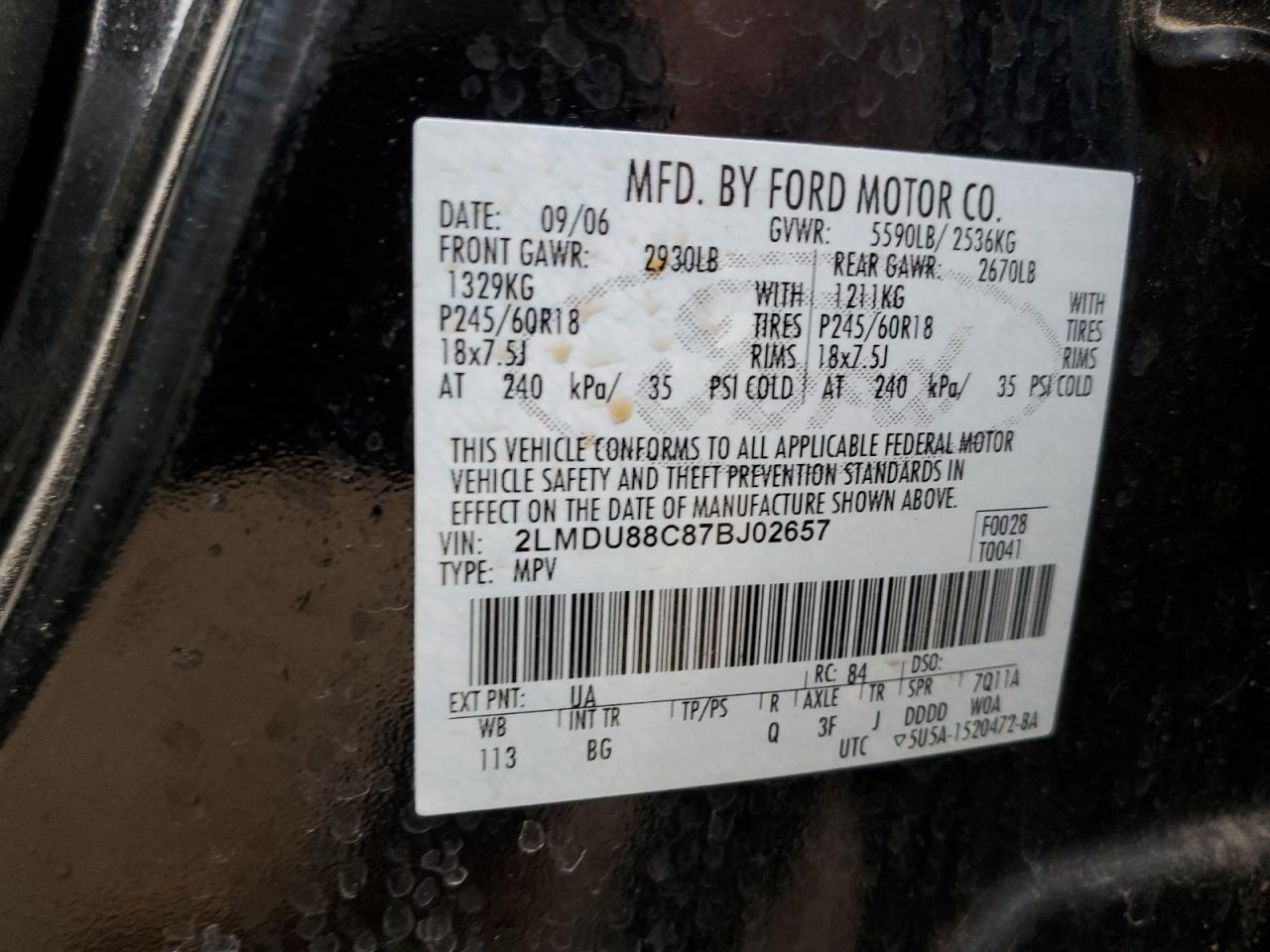 2lmdu88c87bj02657 2LMDU88C87BJ02657 2007 Lincoln Mkx