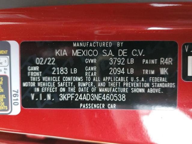 3KPF24AD3NE460538 KIA FORTE FE