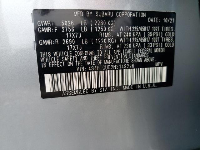 2022 SUBARU OUTBACK WI 4S4BTGUD2N3149226