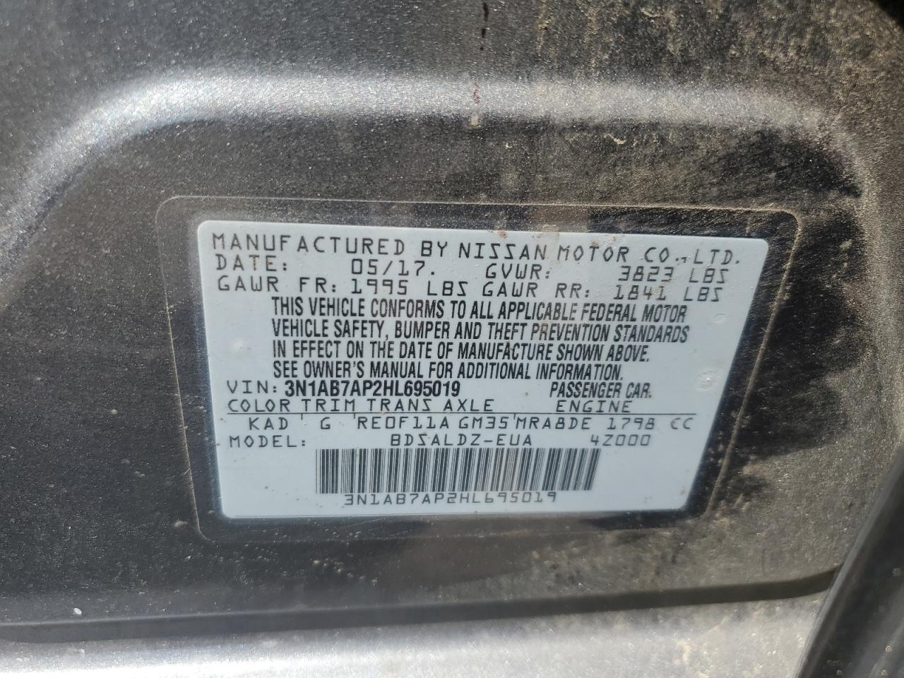 3N1AB7AP2HL695019 2017 Nissan Sentra S