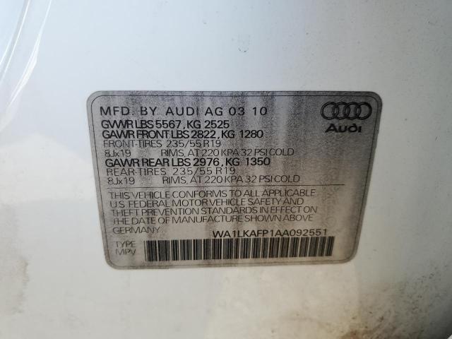 2010 Audi Q5 Premium Plus VIN: WA1LKAFP1AA092551 Lot: 50705614