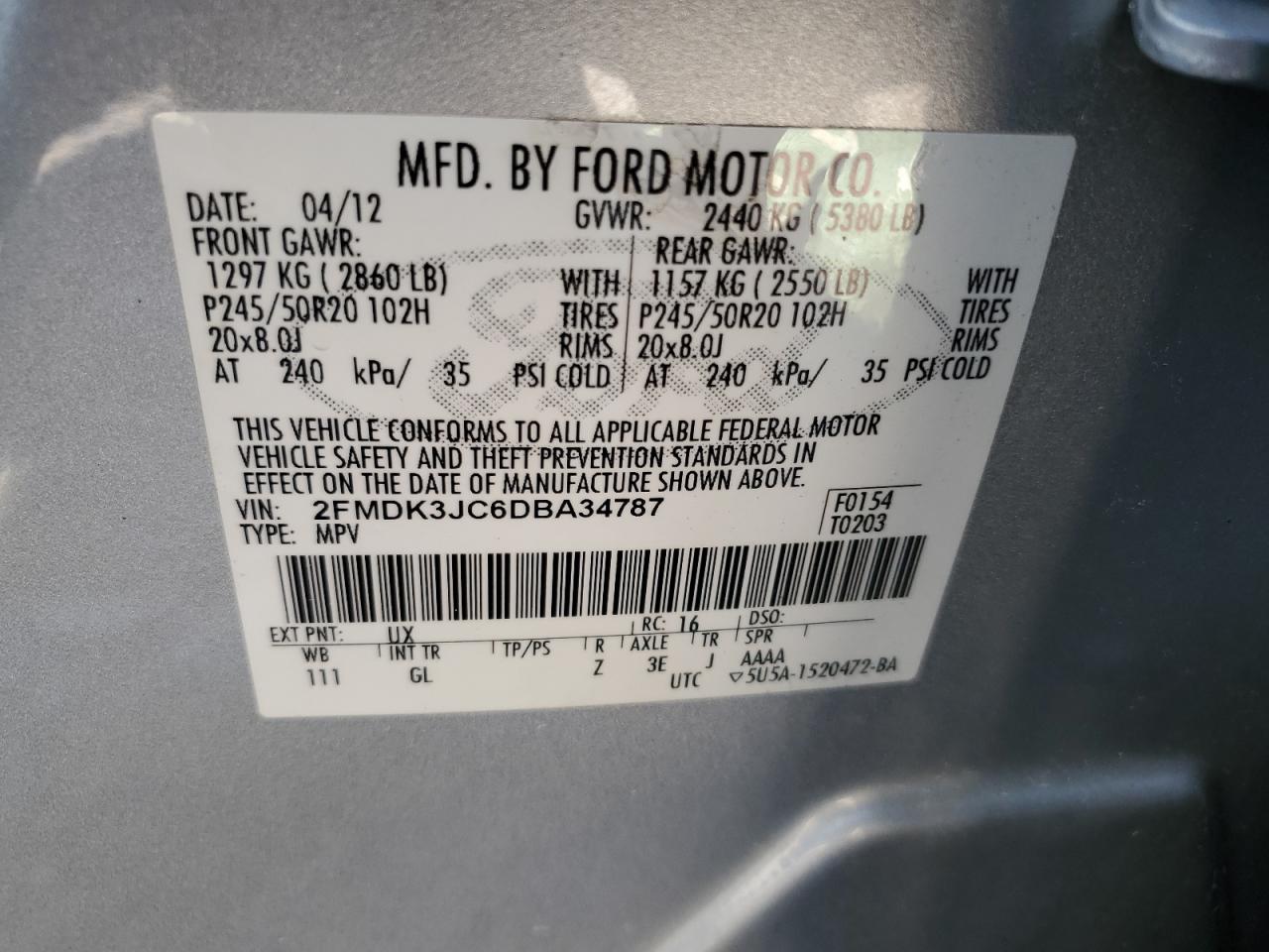 2FMDK3JC6DBA34787 2013 Ford Edge Sel