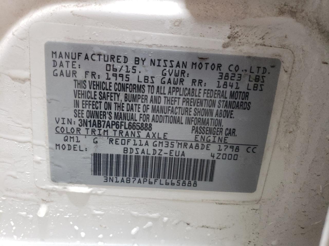 3N1AB7AP6FL665888 2015 Nissan Sentra S