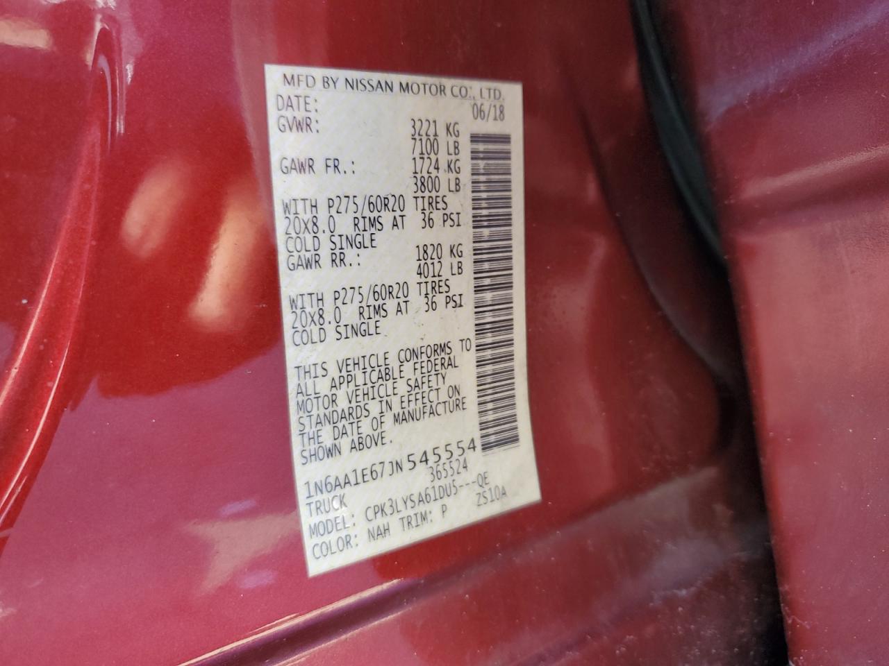 1N6AA1E67JN545554 NISSAN TITAN 2018