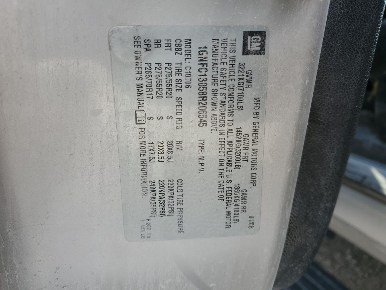 1GNFC13058R206545 2008 Chevrolet Tahoe C1500