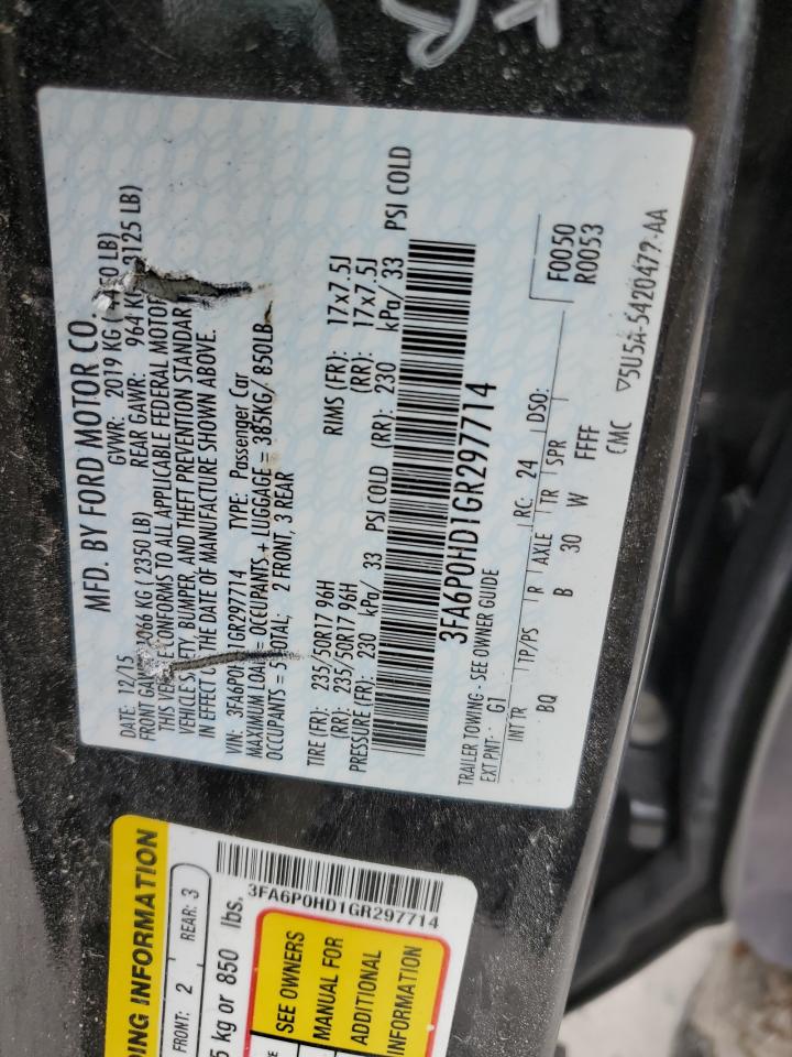 3FA6P0HD1GR297714 FORD FUSION 2016