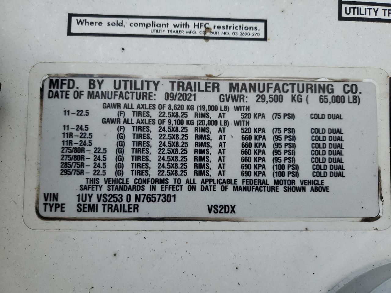 1UYVS2530N7657301 UTILITY ALL Models 2022