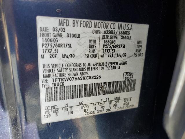 2002 Ford F150 Supercrew VIN: 1FTRW07662KC88226 Lot: 51580674
