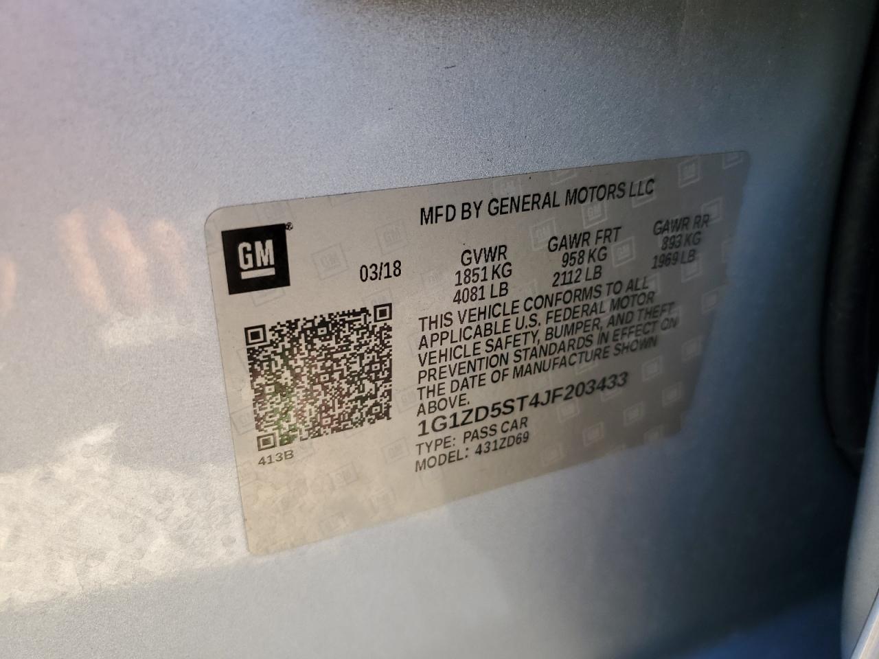 1G1ZD5ST4JF203433 CHEVROLET MALIBU 2018