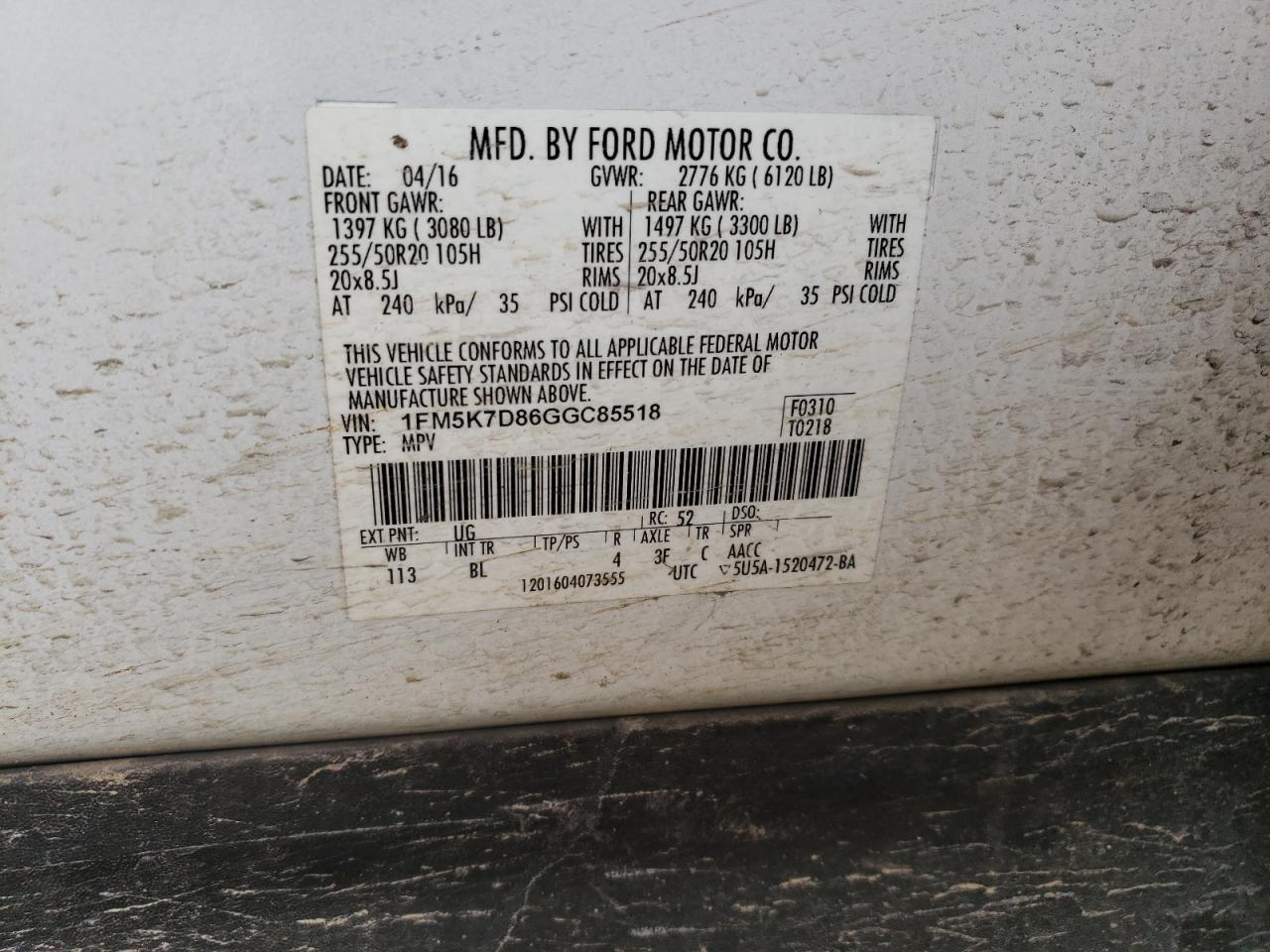 1FM5K7D86GGC85518 FORD EXPLORER 2016