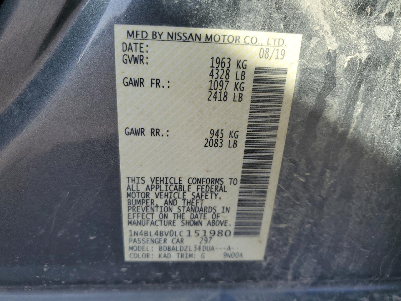 1N4BL4BV0LC151980 NISSAN ALTIMA 2020