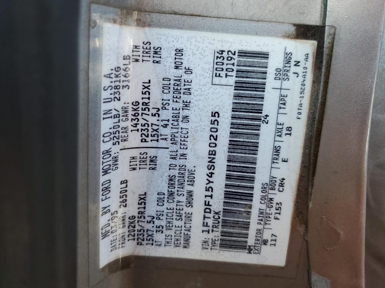 1FTDF15Y4SNB02055 1995 Ford F150