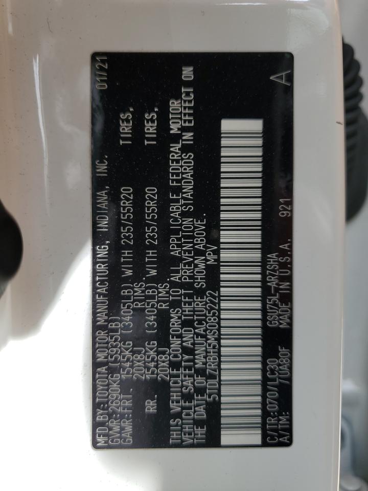 5TDLZRBH5MS085222 TOYOTA HIGHLANDER 2021