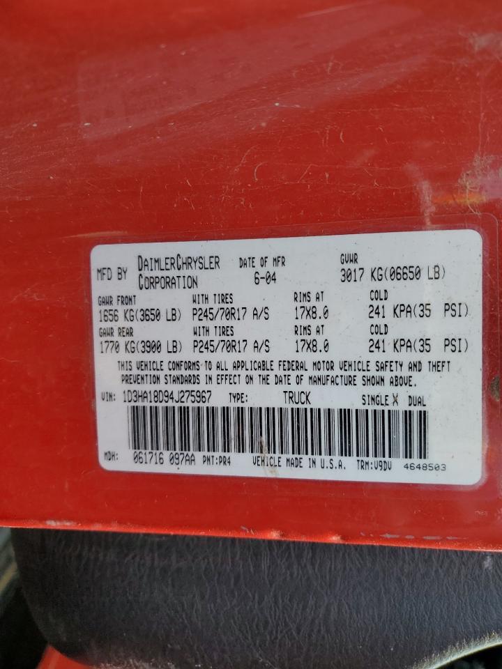 1D3HA18D94J275967 2004 Dodge Ram 1500 St