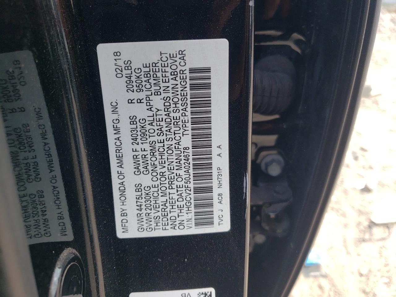 1HGCV2F50JA024678 HONDA ACCORD 2018