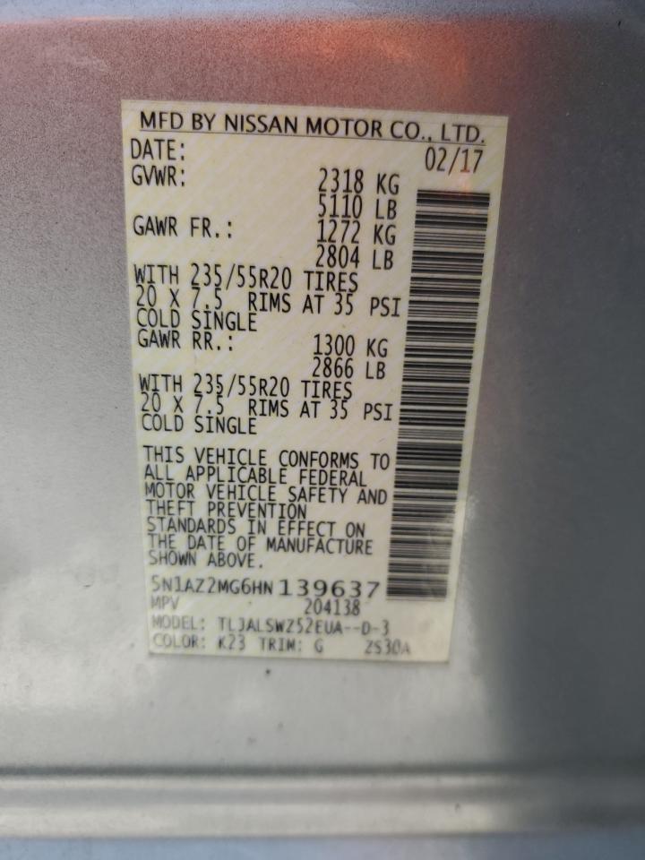 5N1AZ2MG6HN139637 NISSAN MURANO 2017