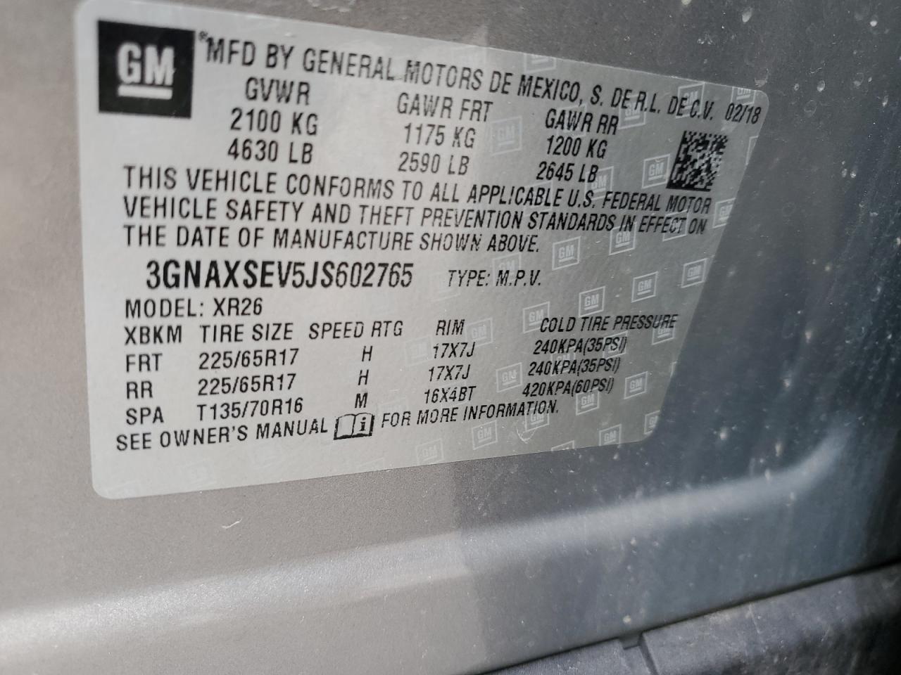 3GNAXSEV5JS602765 CHEVROLET EQUINOX 2018