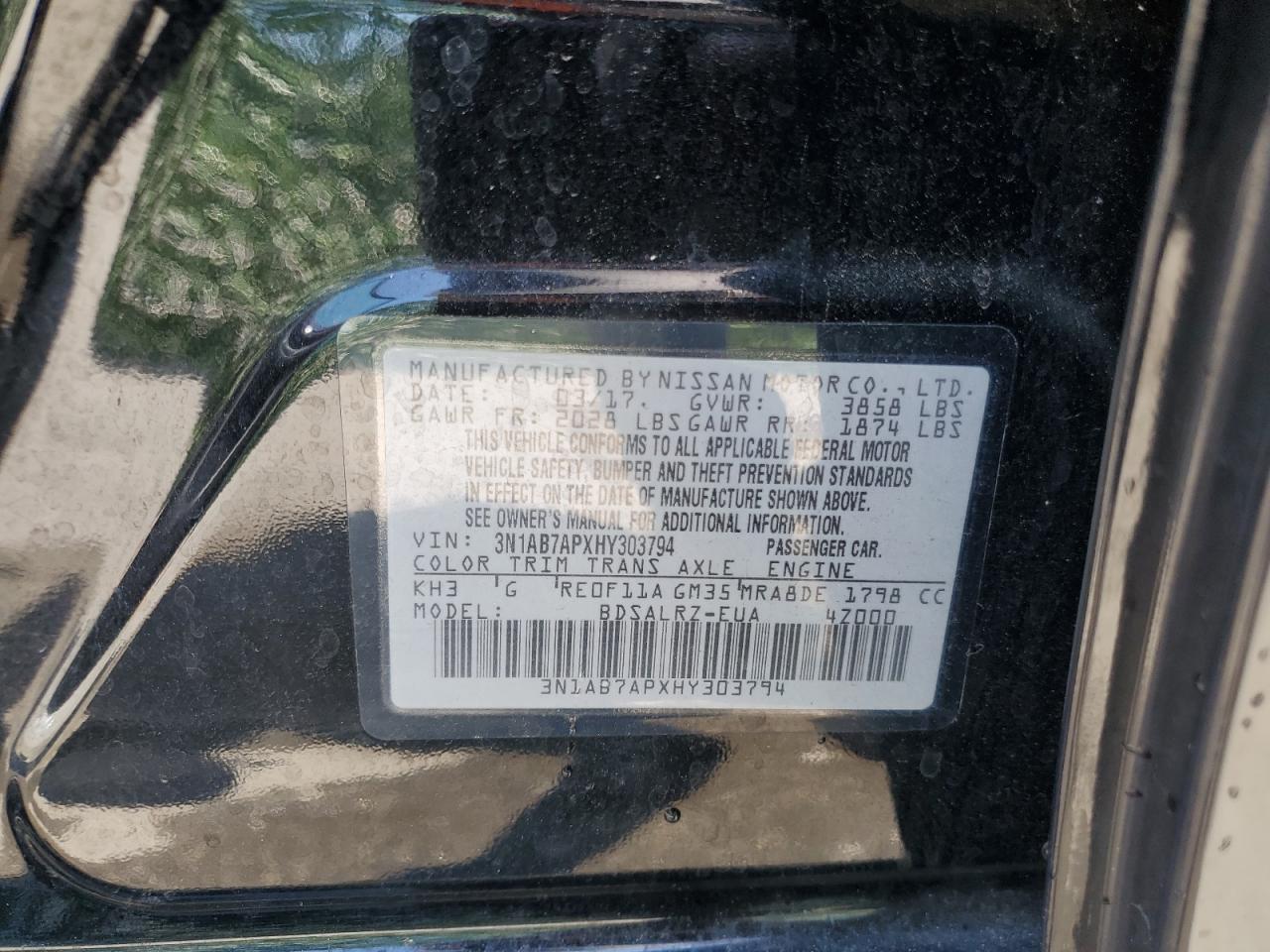 3N1AB7APXHY303794 NISSAN SENTRA 2017