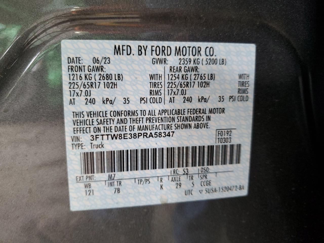 3FTTW8E38PRA58347 FORD MAVERICK 2023