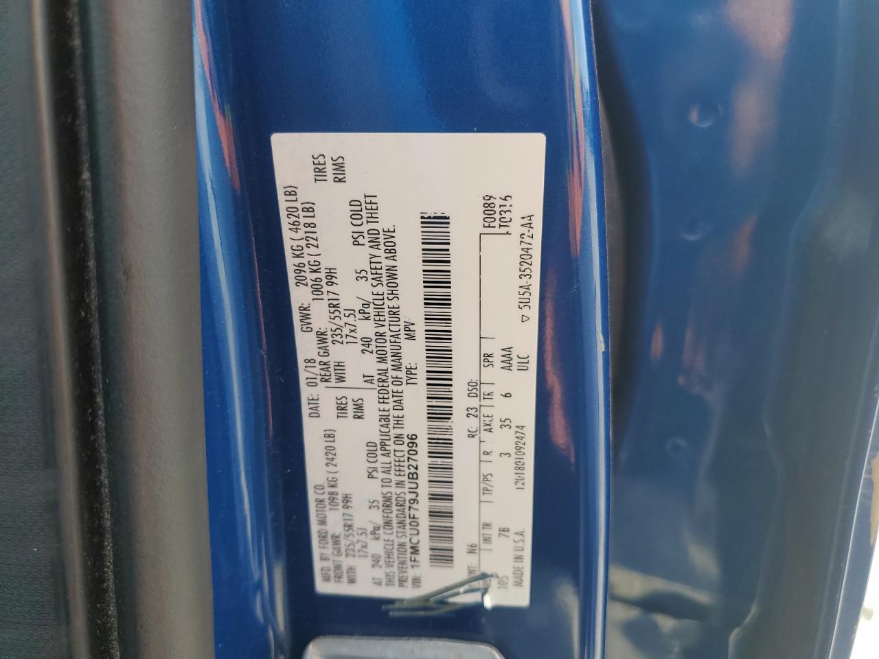 1FMCU0F79JUB27096 FORD ESCAPE 2018
