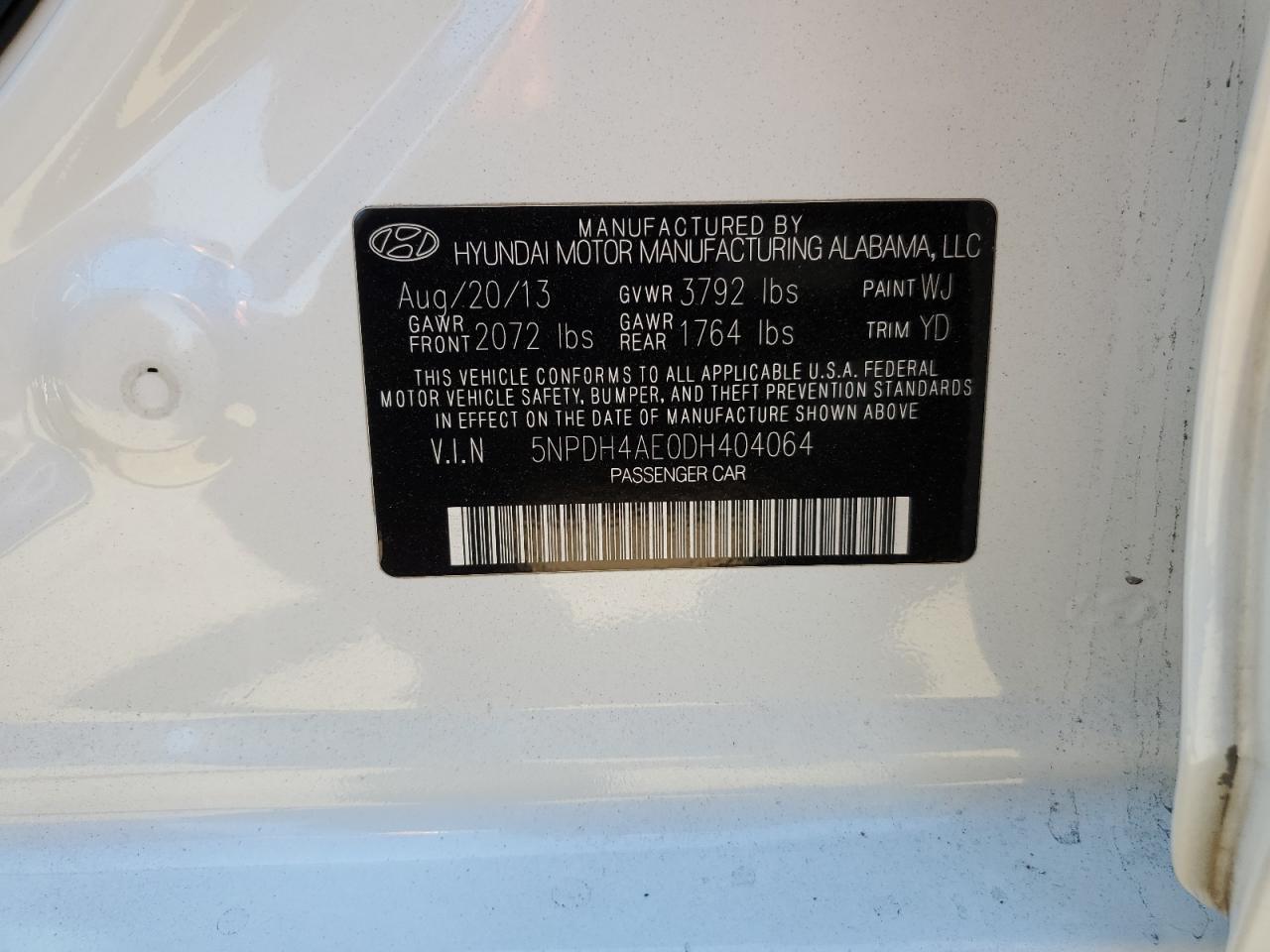 5NPDH4AE0DH404064 2013 Hyundai Elantra Gls