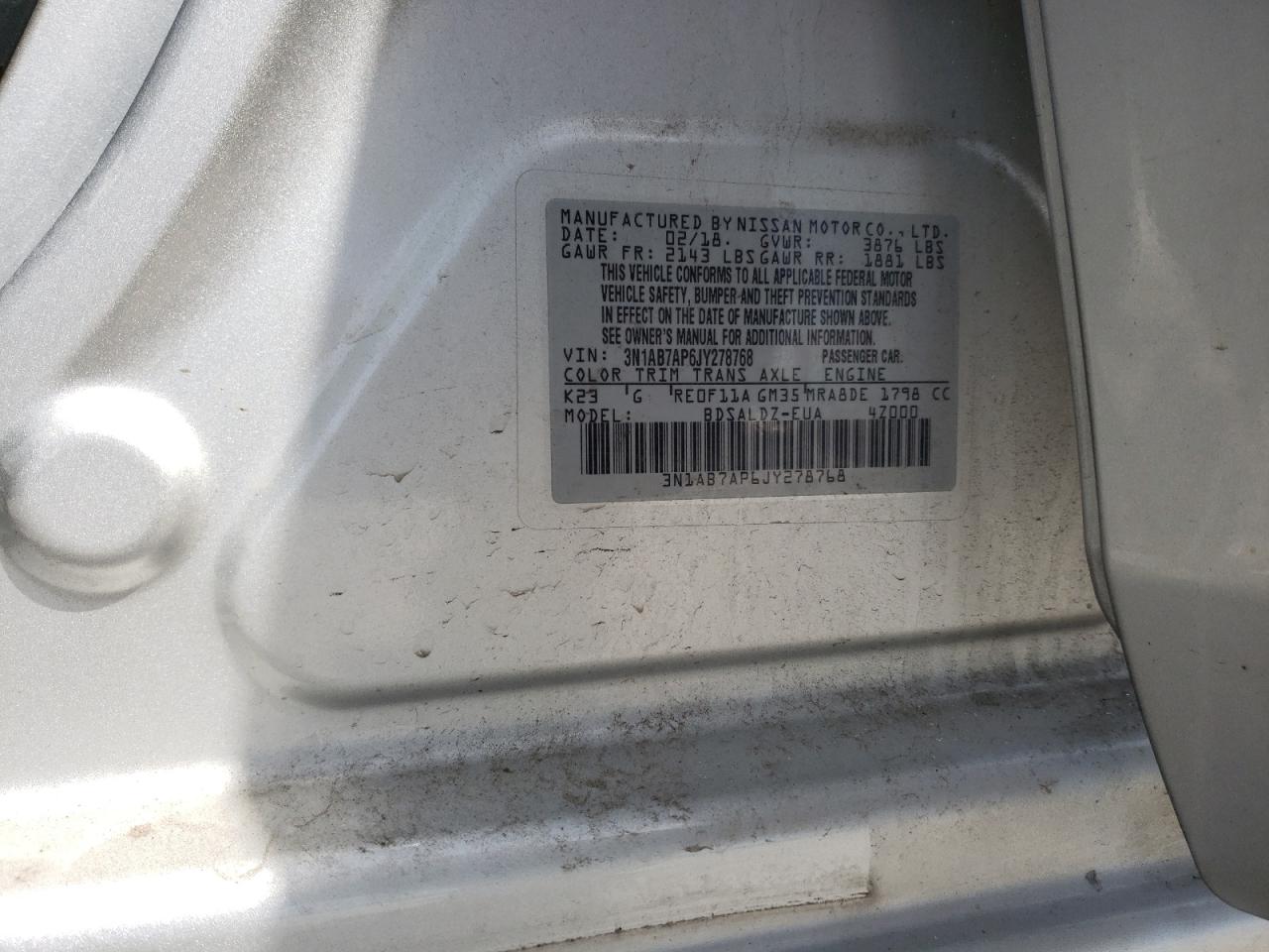 3N1AB7AP6JY278768 2018 Nissan Sentra S