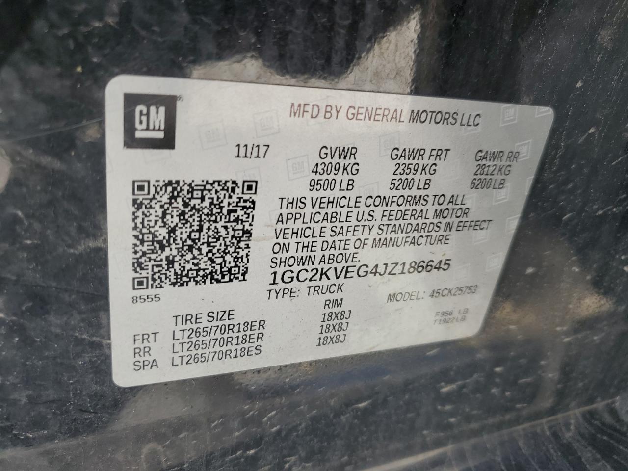 1GC2KVEG4JZ186645 CHEVROLET ALL Models 2018