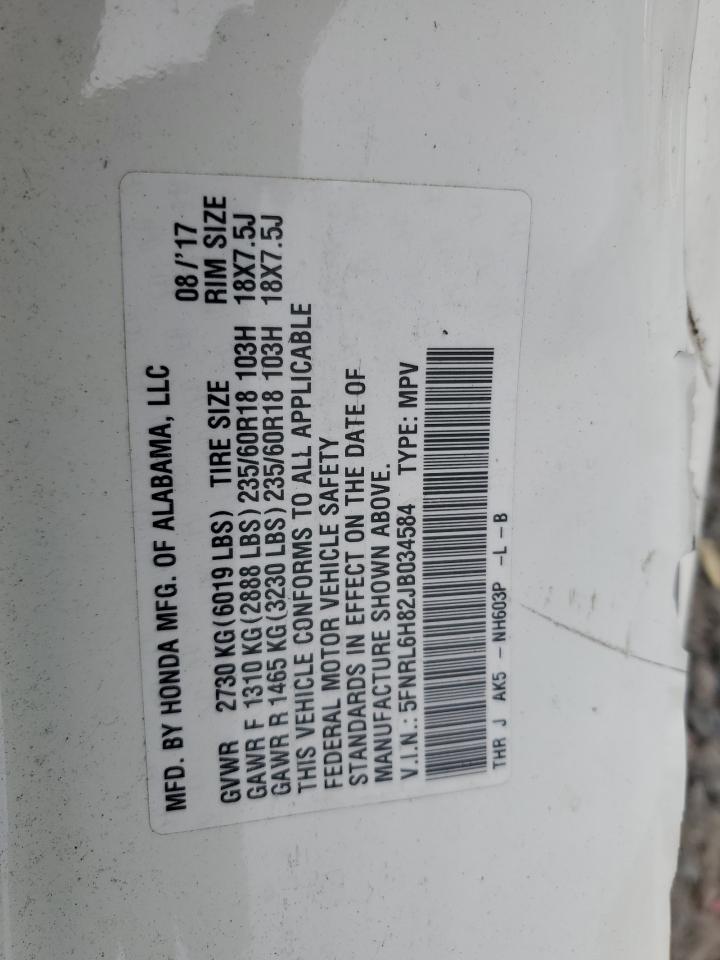 5FNRL6H82JB034584 2018 Honda Odyssey Touring