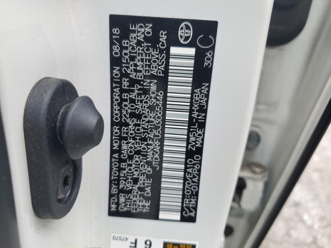 JTDKARFU5J3065446 TOYOTA PRIUS 2018
