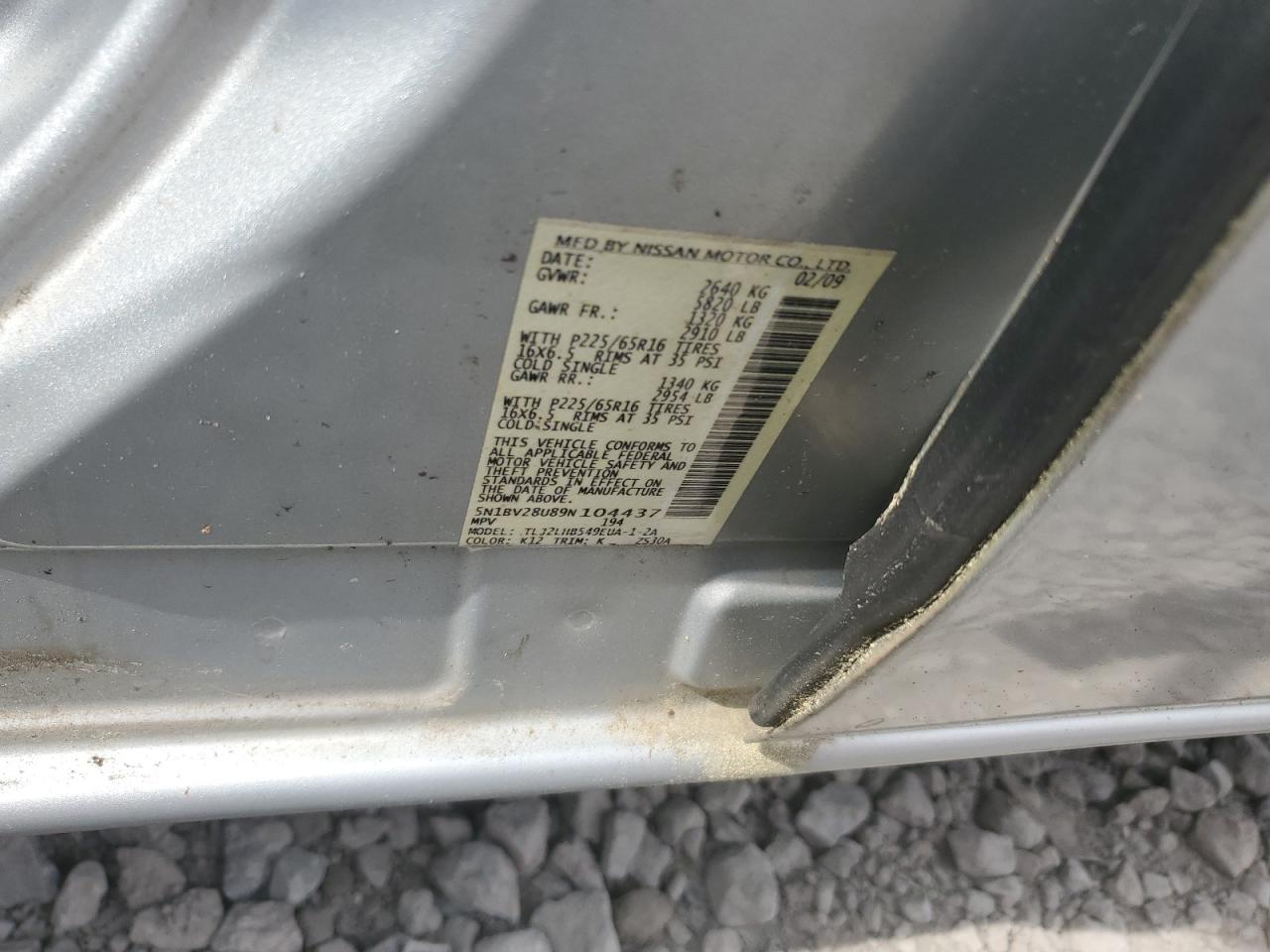 5n1bv28u89n104437 5N1BV28U89N104437 2009 Nissan Quest S