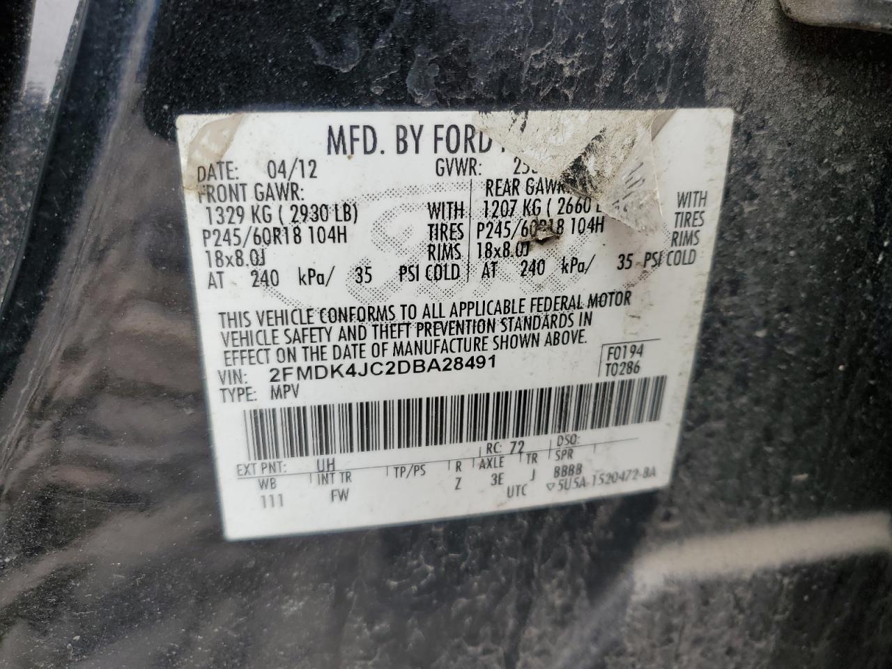 2FMDK4JC2DBA28491 2013 Ford Edge Sel