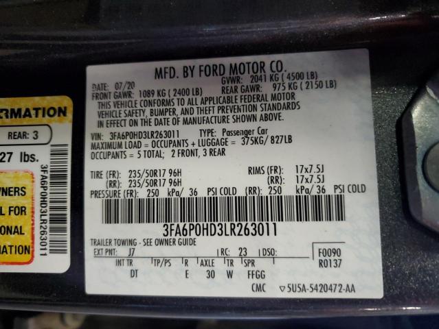 VIN 3FA6P0HD3LR263011 Ford Fusion SE 2020 13